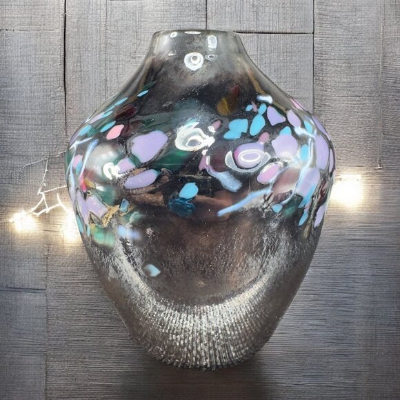 Loretta Eby Chome Speckled Art Glass Bud Vase Multicolored Spots Hand Blown Vase - Picture 1 of 12